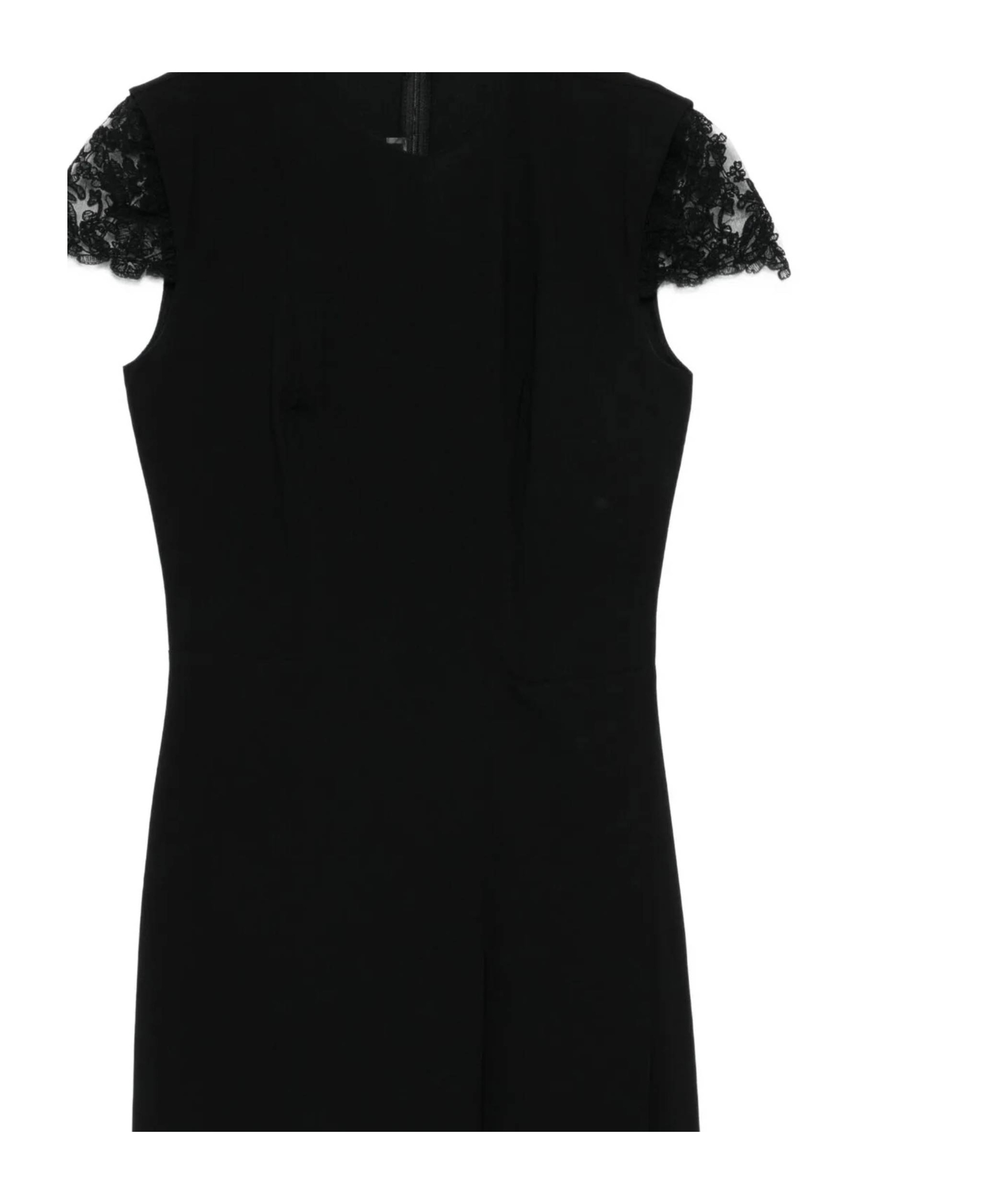 Ermanno Scervino Fitted Midi Dress With Lace Cap Sleeves In Black