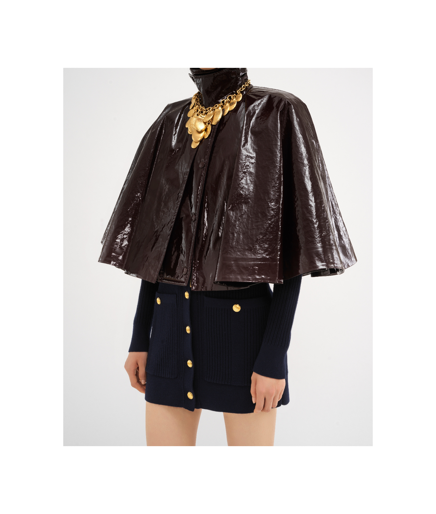 Chloé Women Lacquered Cropped Poncho In Black