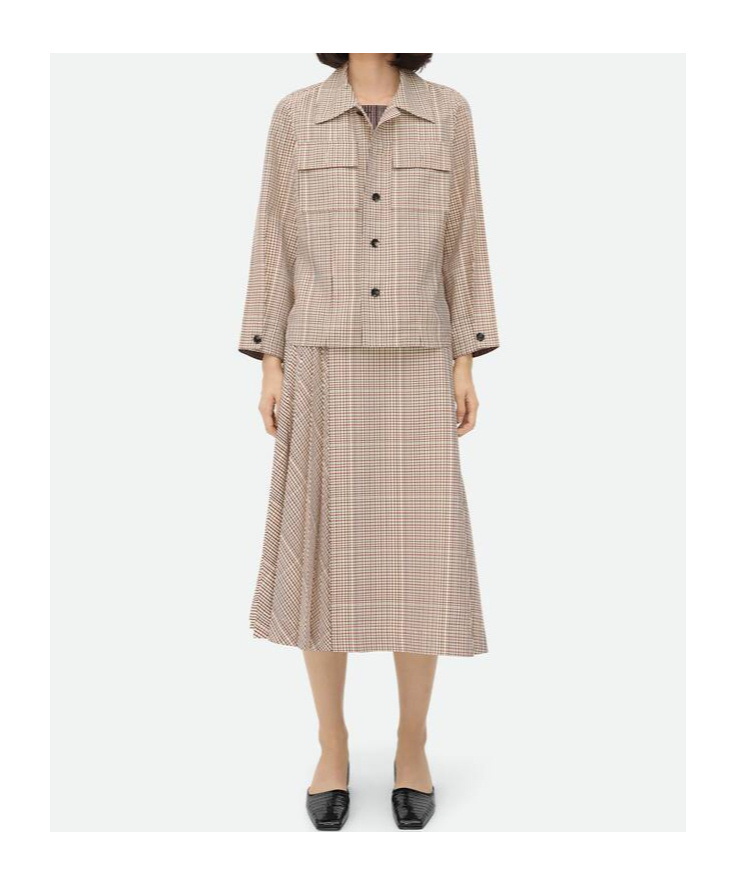 Bottega Veneta Shirt Mini Check Tech Viscose In Nude