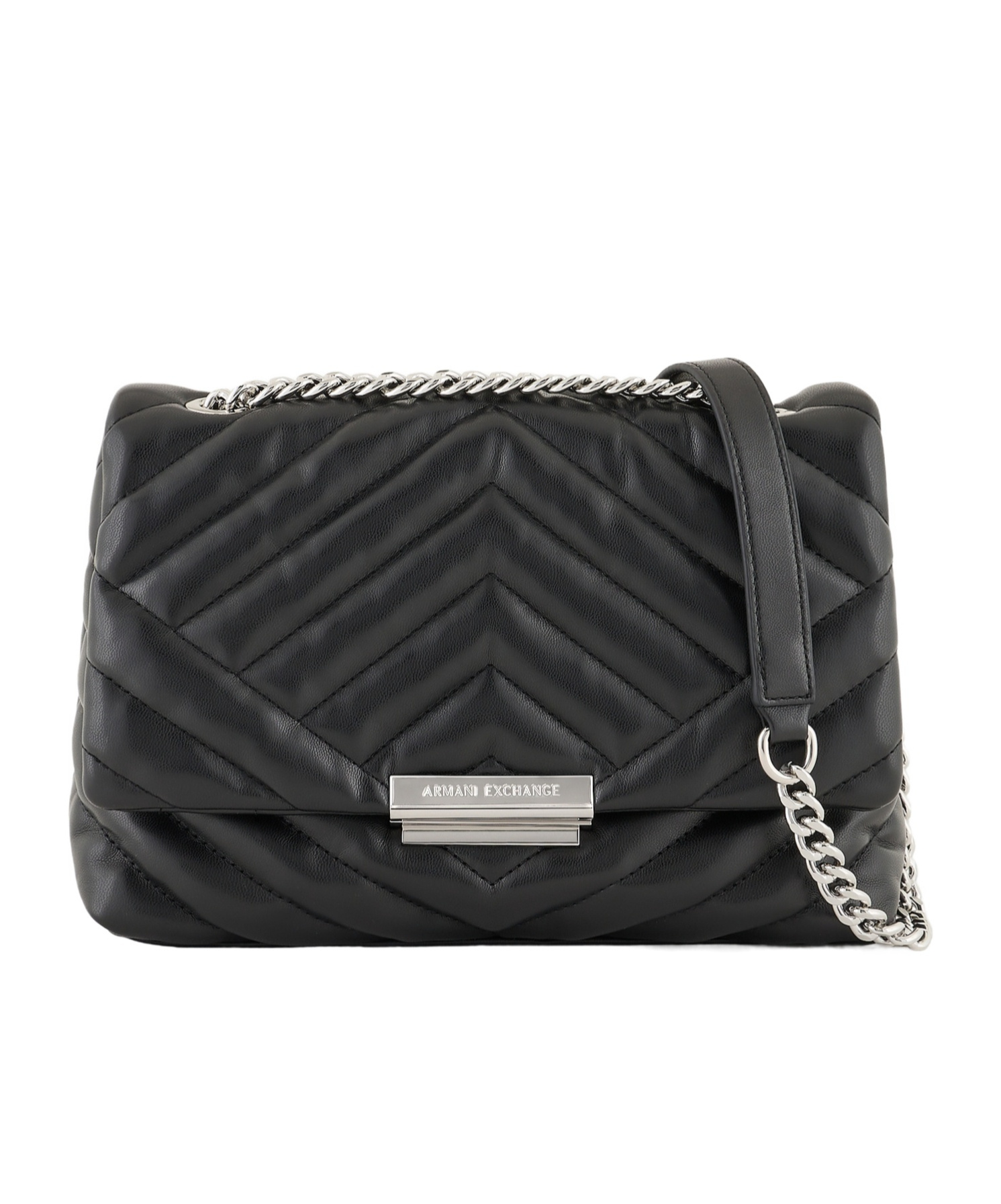 Armani Exchange Official Store Shoulder Bag In Quilted Material With Metal Details In Black