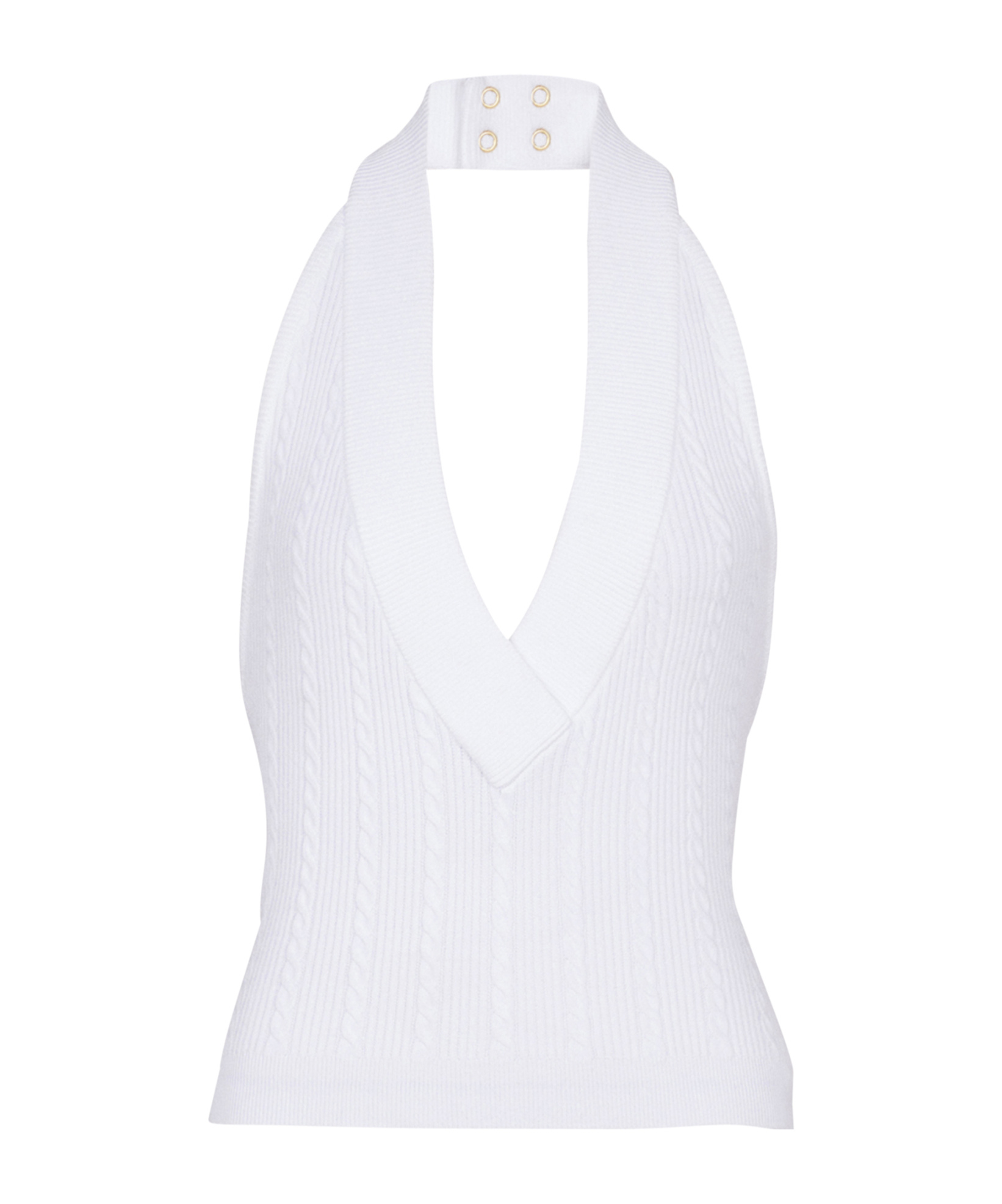 Balmain Cable-knit Halterneck Top In White