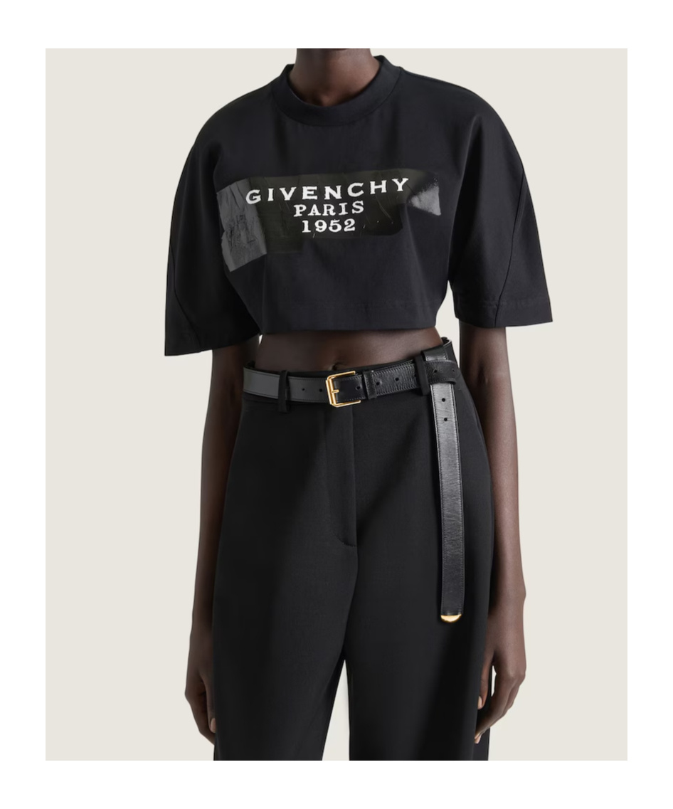 Givenchy Cropped Cocoon T-shirt In Cotton With  Tape Print In Black