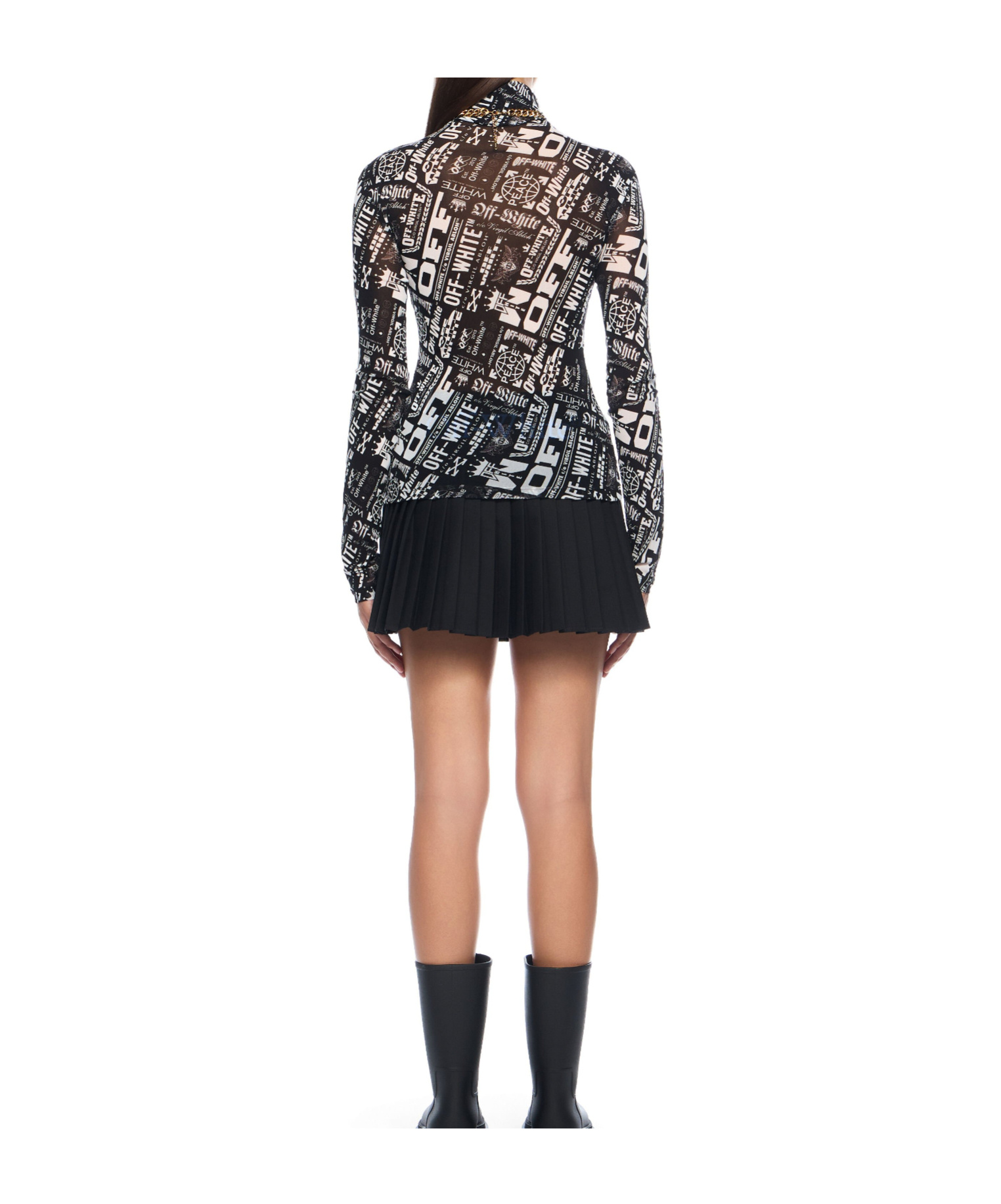 Off-white Multilogo Mesh Long Sleeve Turtle Neck Top In Black