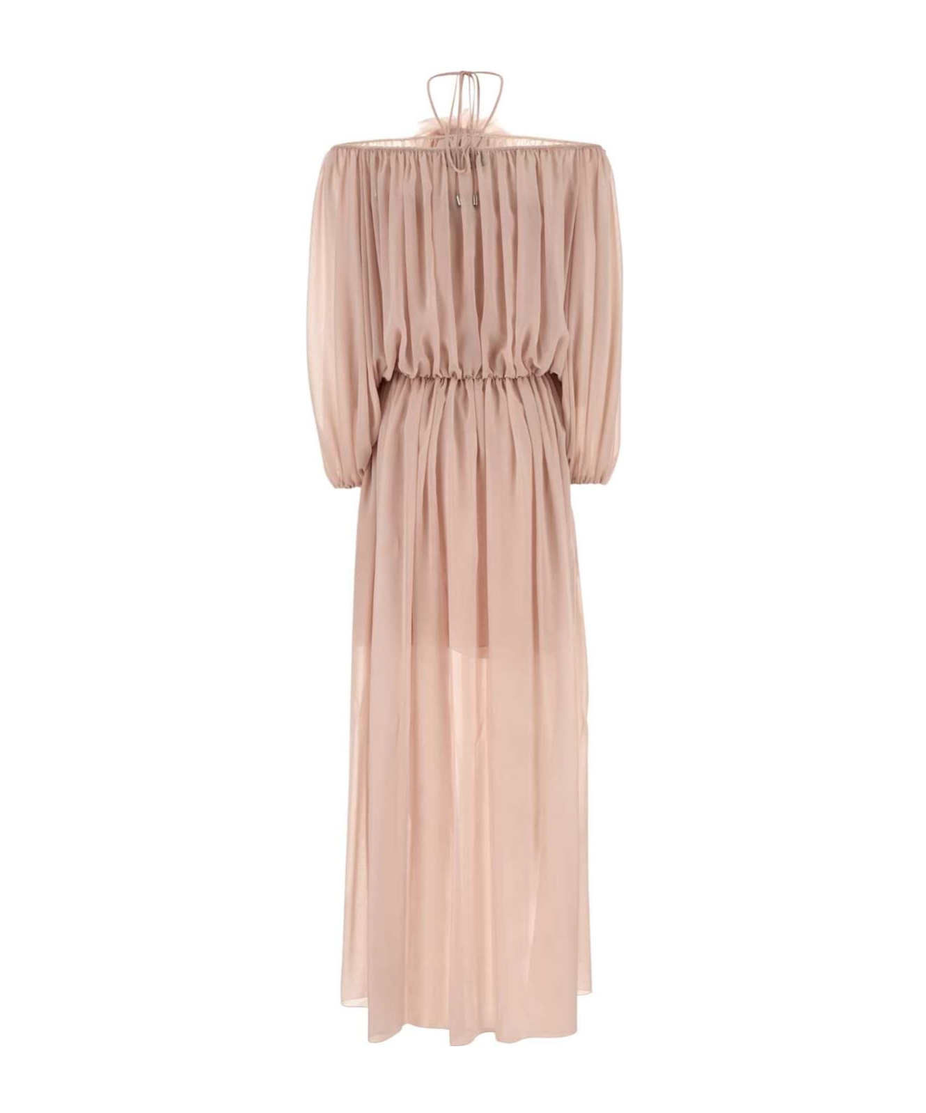 Blumarine Long Dress In Georgette With Balloon Sleeves In Nude