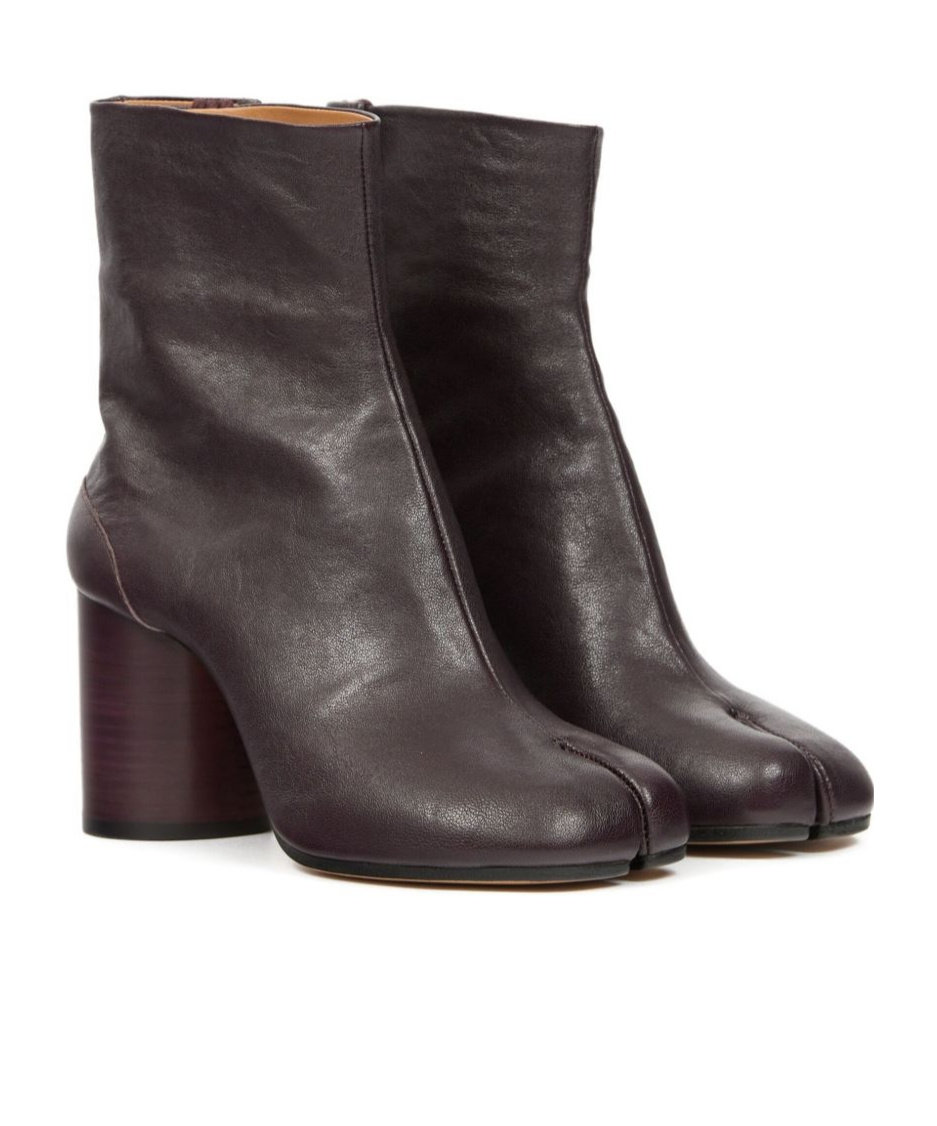 Maison Margiela Tabi High Heels Ankle Boots In Brown Leather In Black