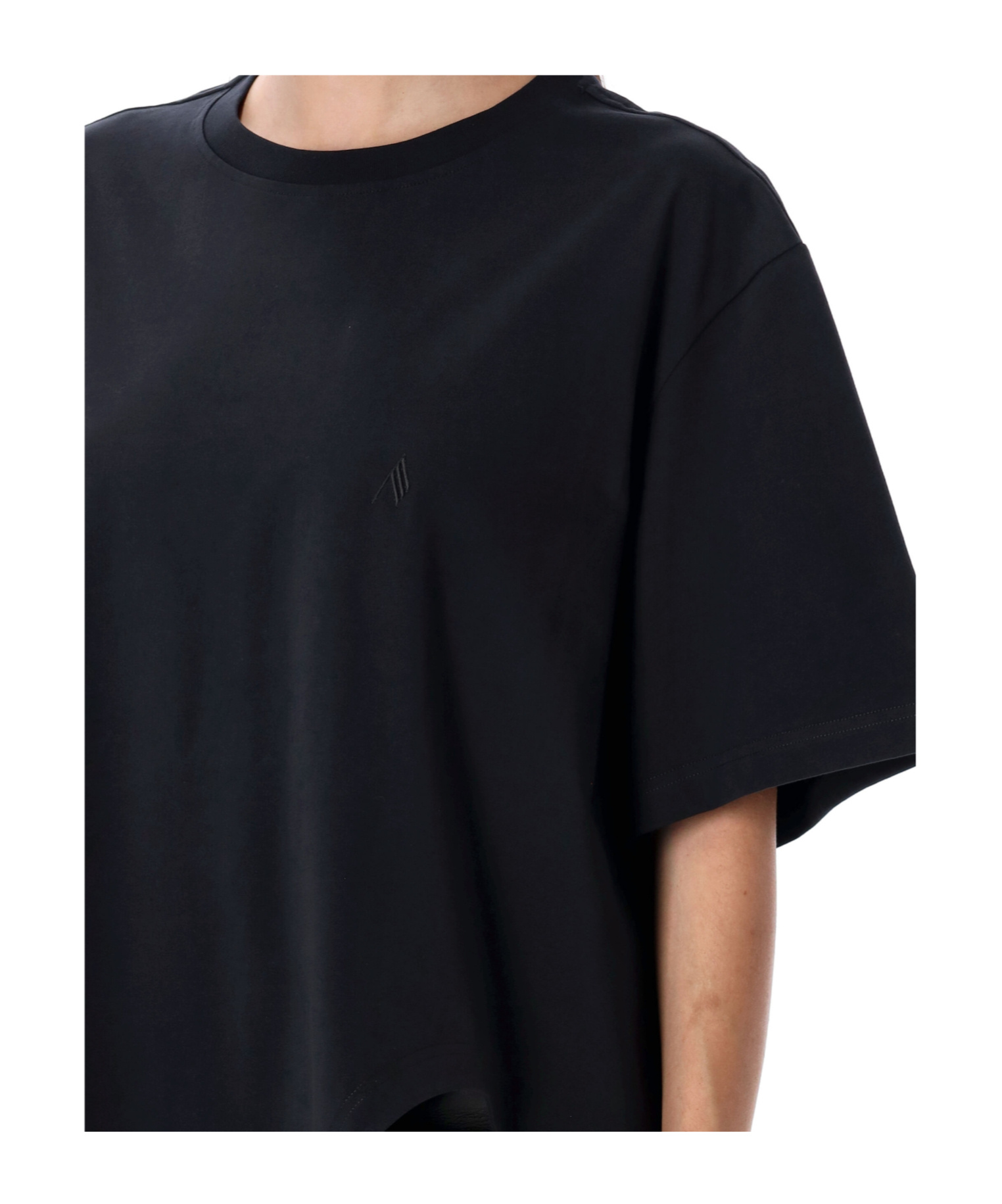 Attico Asymmetric Oversized Round Neck Short Sleeve Top In Black