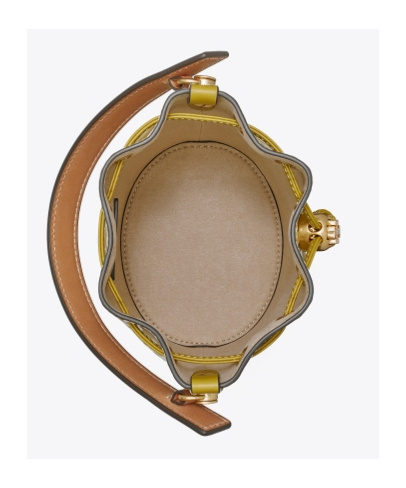 Tory Burch T Monogram Mini Embossed Bucket Bag In Brown