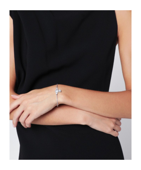 Vivienne Westwood Platinum Orb Logo Bracelet With Crystals In Silver