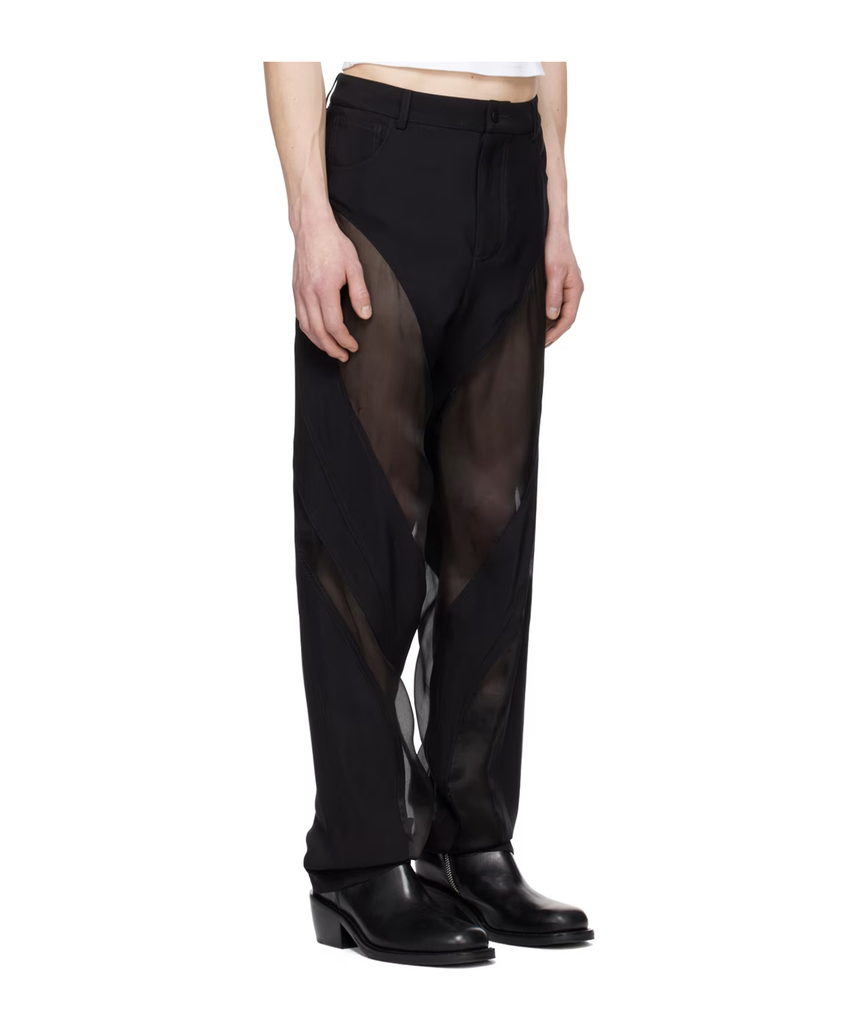 Mugler Semi-transparent Spliced Casual Pants In Black
