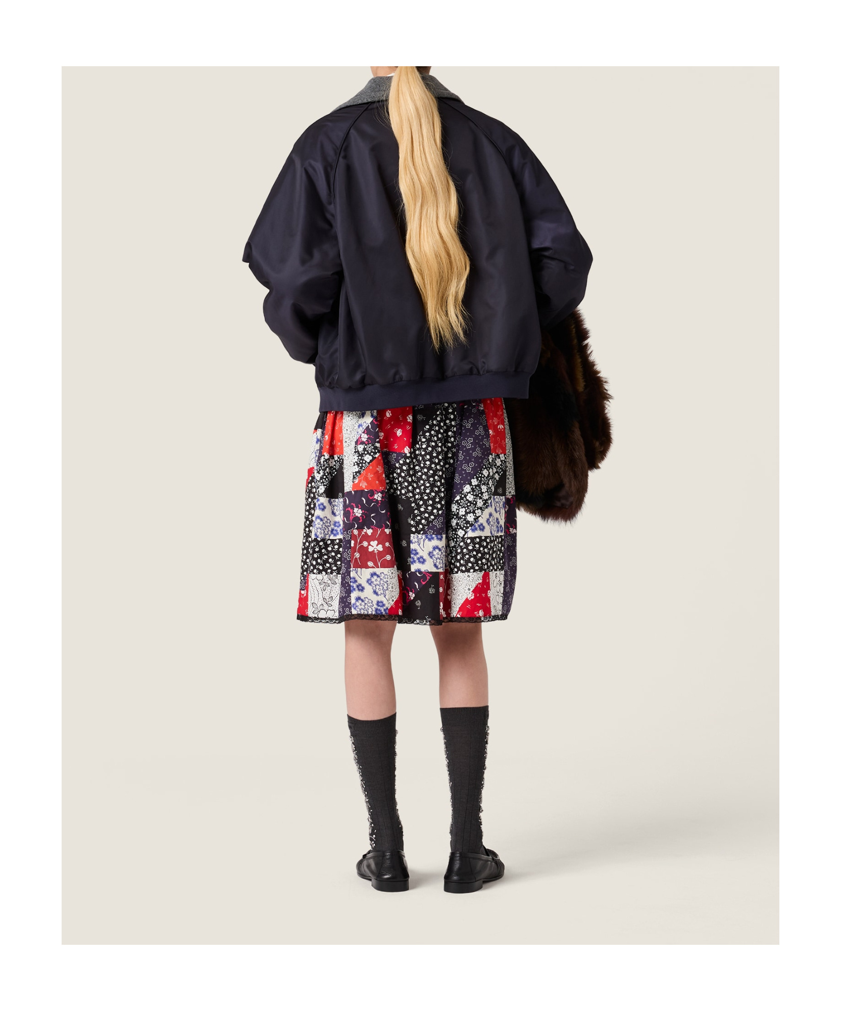 Miu Miu Technical Gazar And Fleece Bomber Jacket In Black