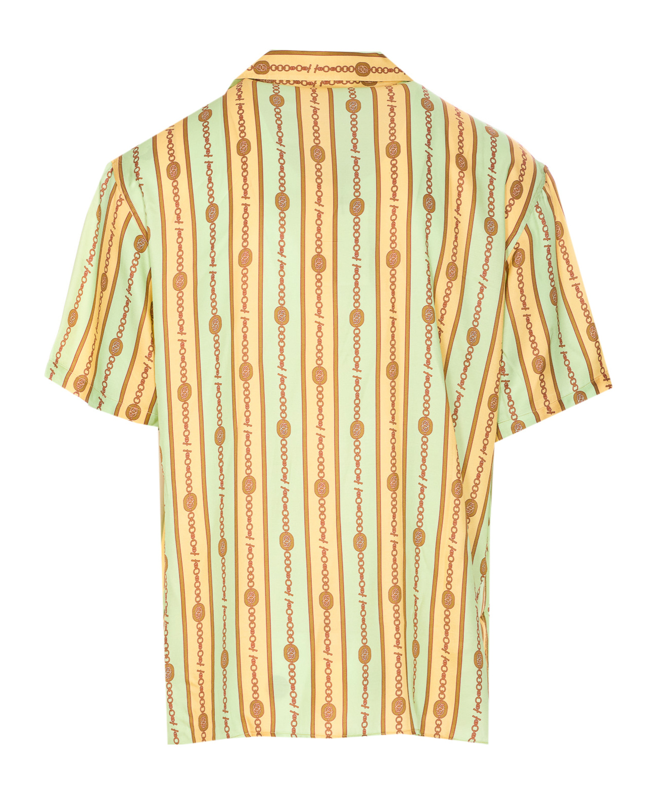 Drôle De Monsieur 'la Chemise Bijoux' Multicolor Bowling Shirt With Cuban Collar And All-over Striped Motif In Nude