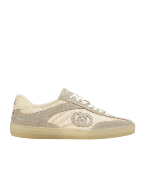 Gucci Men Two-tone Mesh And Suede Sneakers In Nude