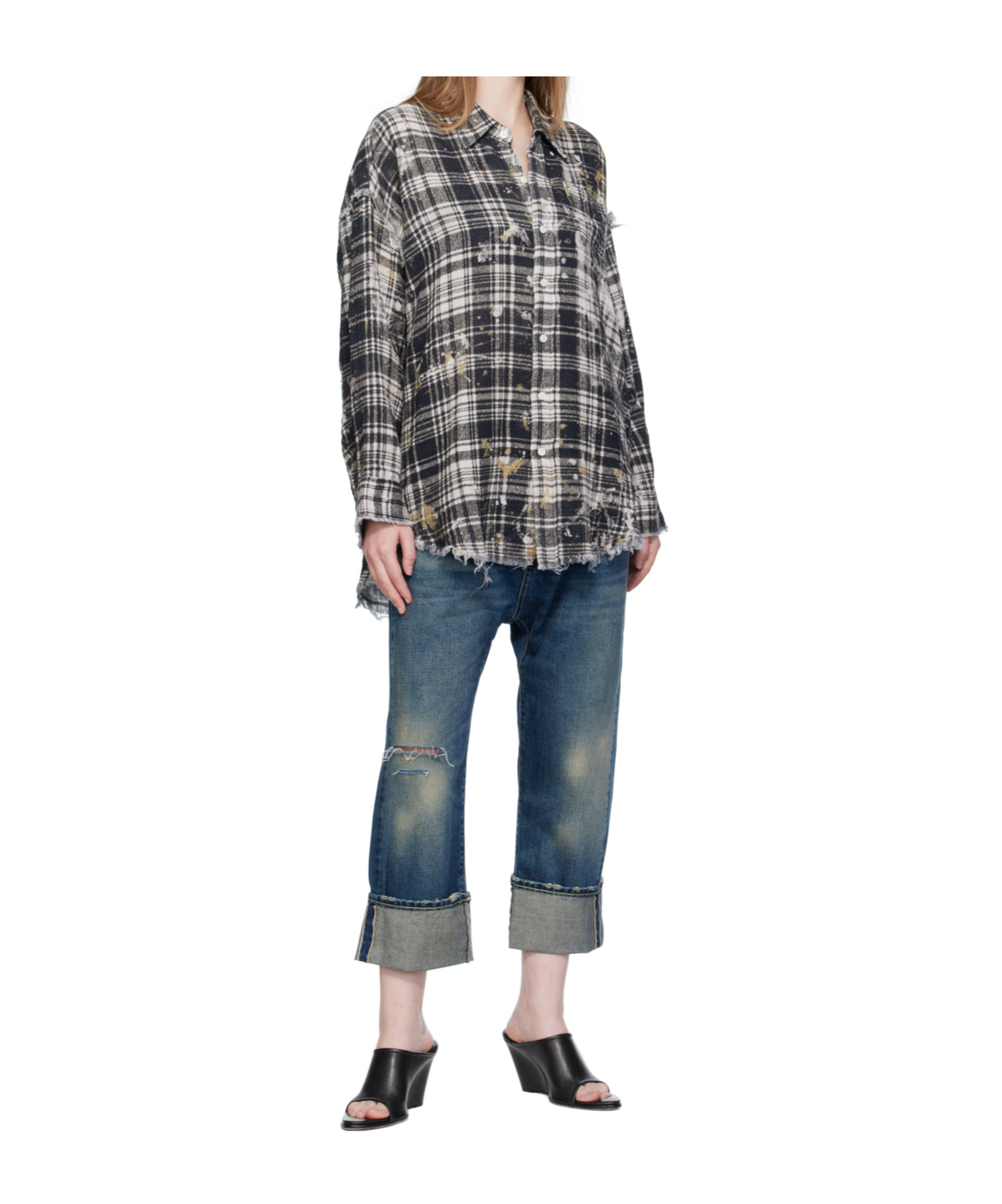 R13 Shredded Seam Drop Neck Shirt In Black
