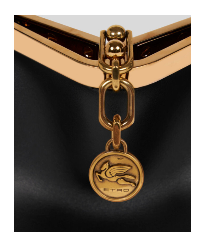 Etro Small Shoulder Bag In Smooth Black Leather In Black