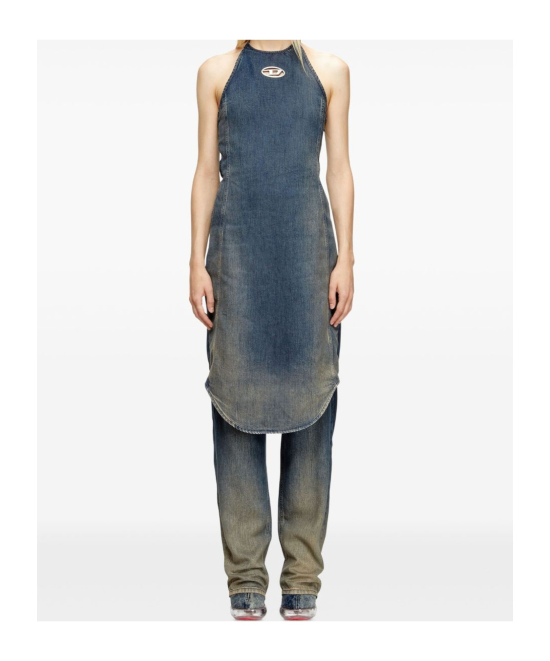 Diesel Washed Out Halter Neck Sleeveless Jumpsuit In Blue
