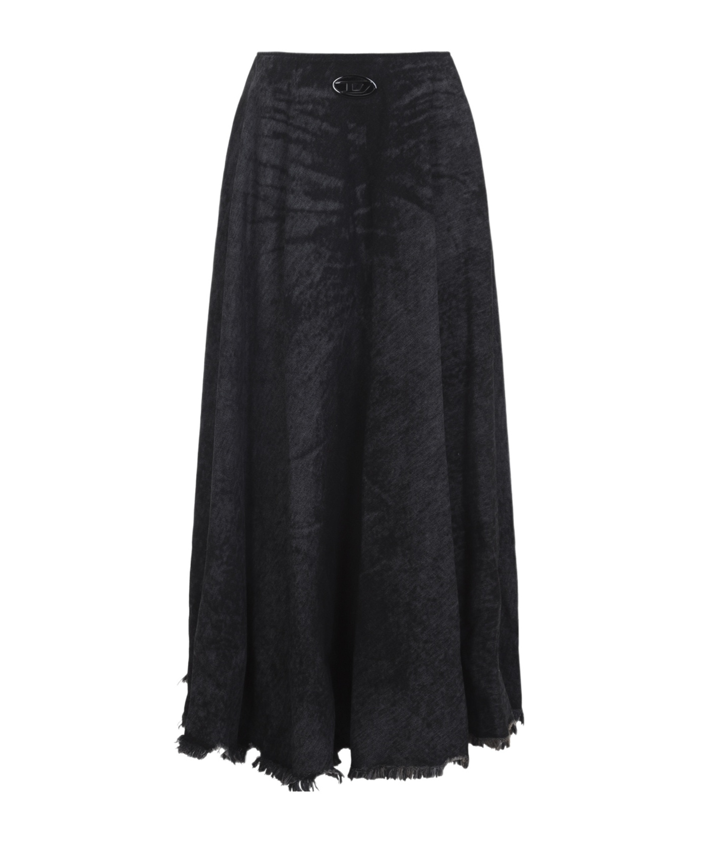 Diesel Grey Skirt With Oval D Logo Plaque And Frayed Edges In Cotton Blend Woman In Black