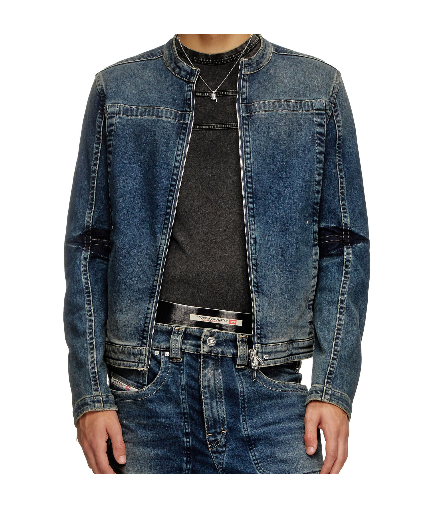 Diesel Moto Jacket In Rehab Denim In Dark Blue