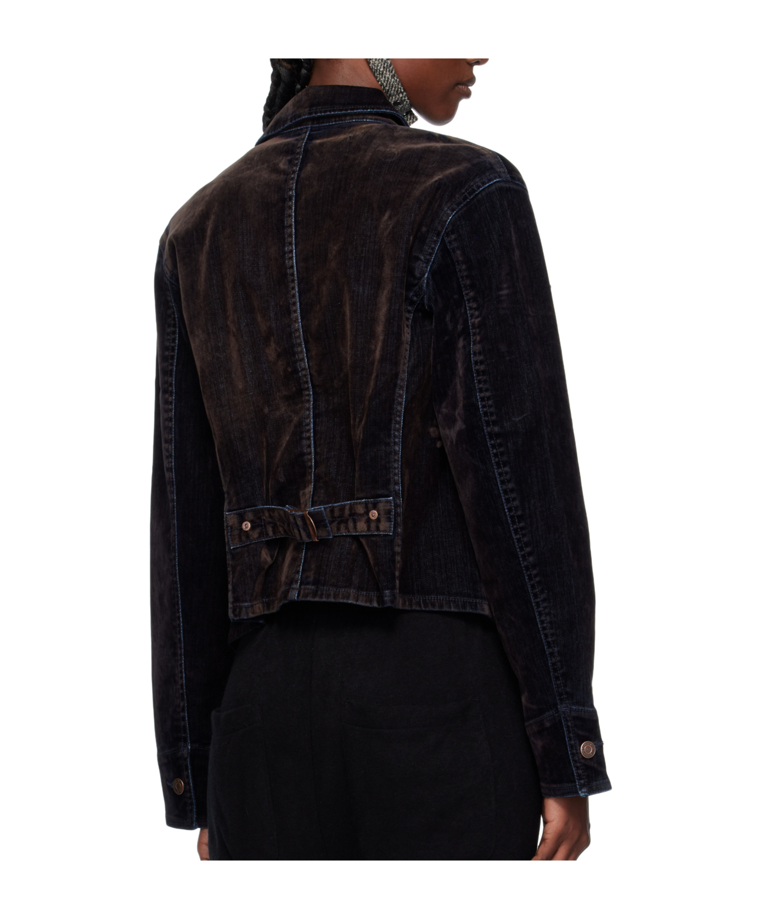 Open Yy Velvet Denim Trucker Jacket In Black
