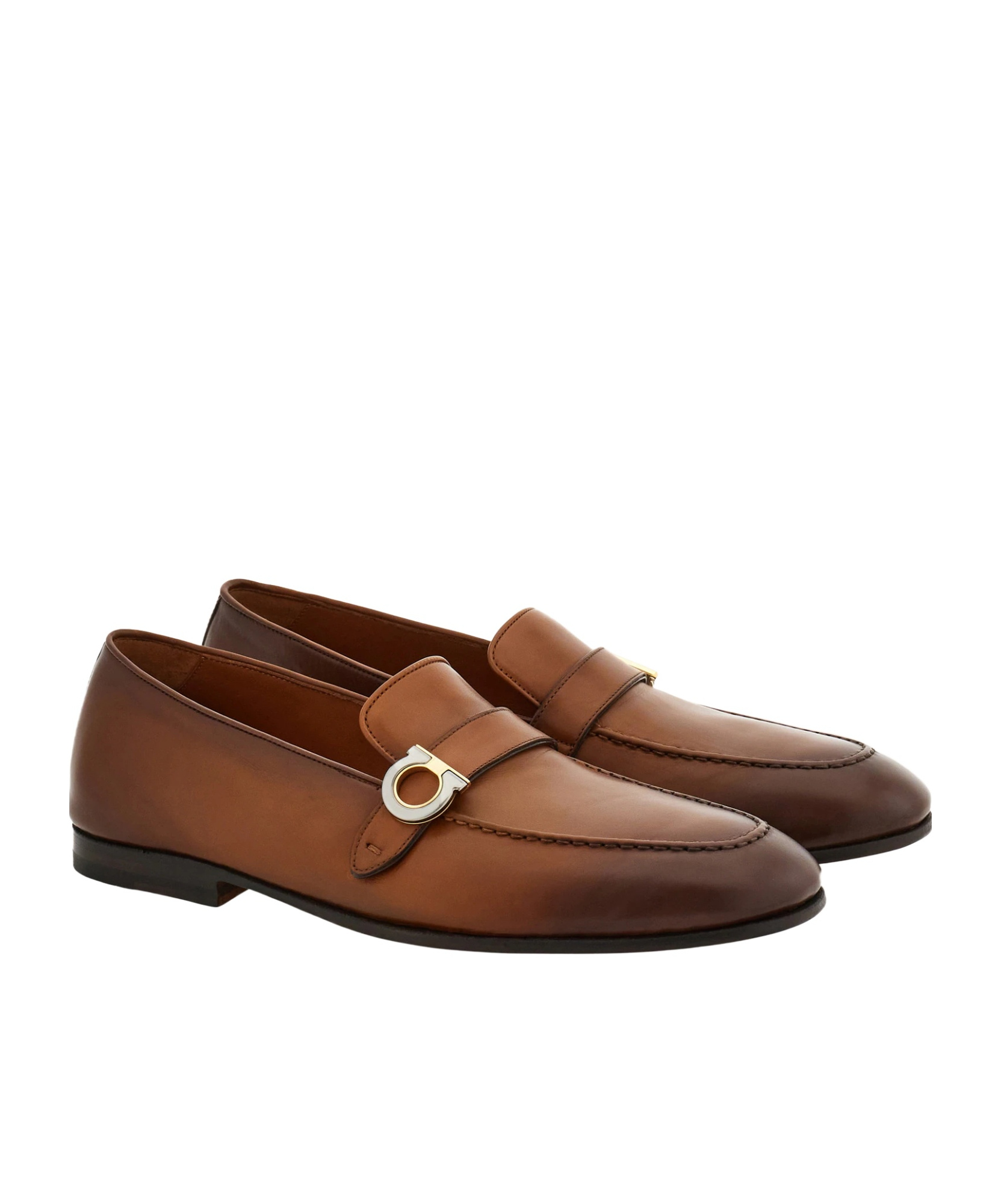 Ferragamo Tramezza Loafer With Gancini Ornament In Brown