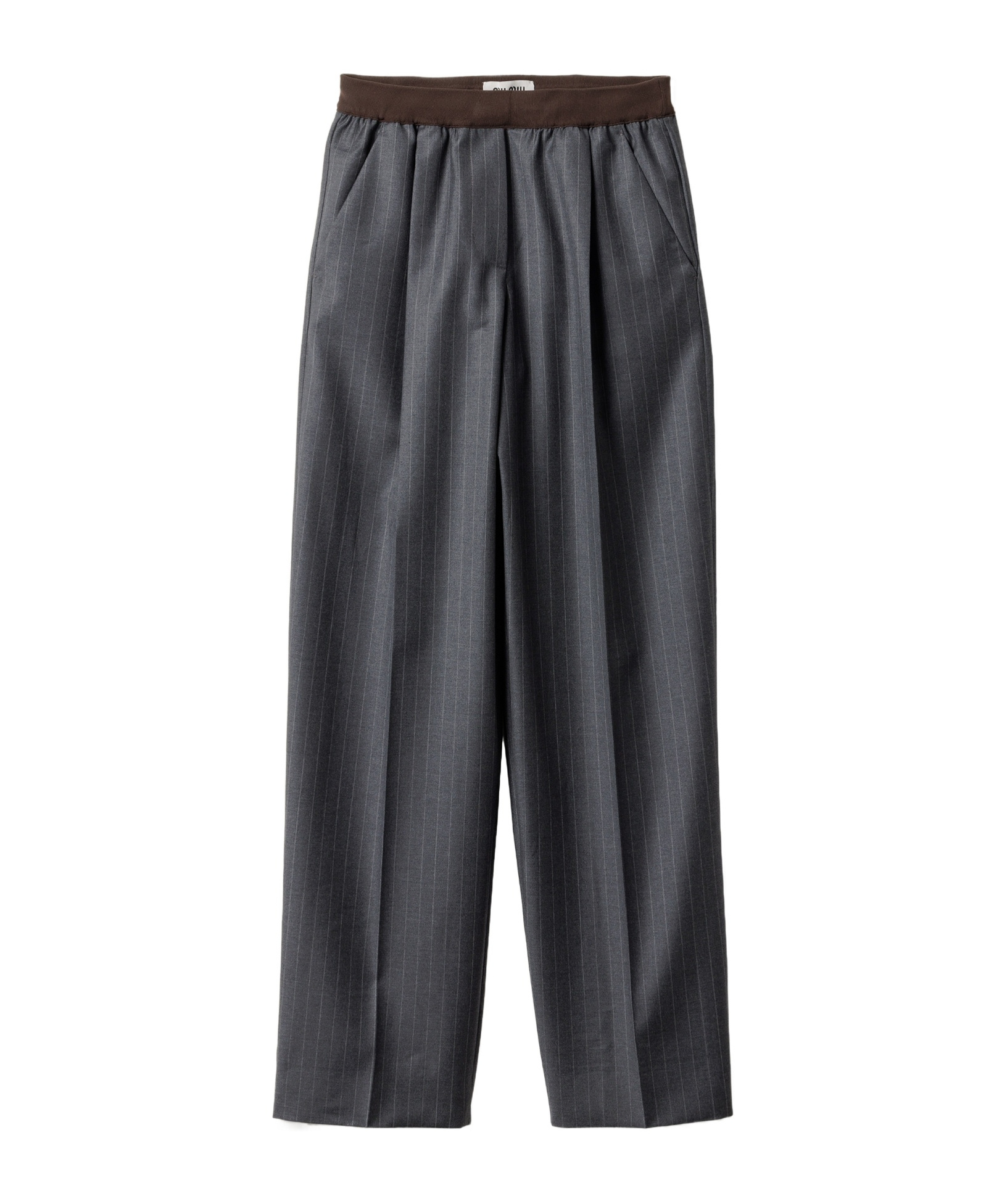 Miu Miu Pinstripe Pleated Wide-leg Drawstring Pants In Blue