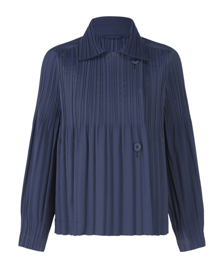 Issey Miyake Plissé Collared Jacket In Blue