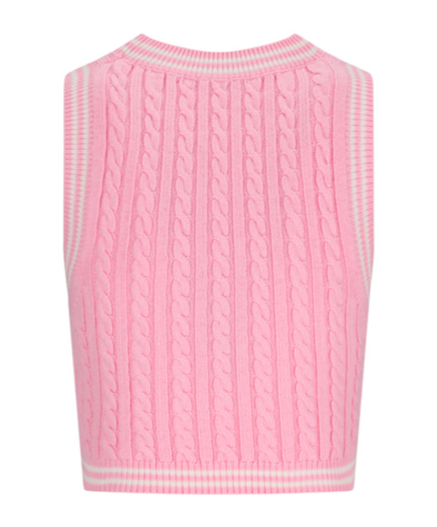 ALESSANDRA RICH CABLE-KNIT CROPPED COTTON TOP