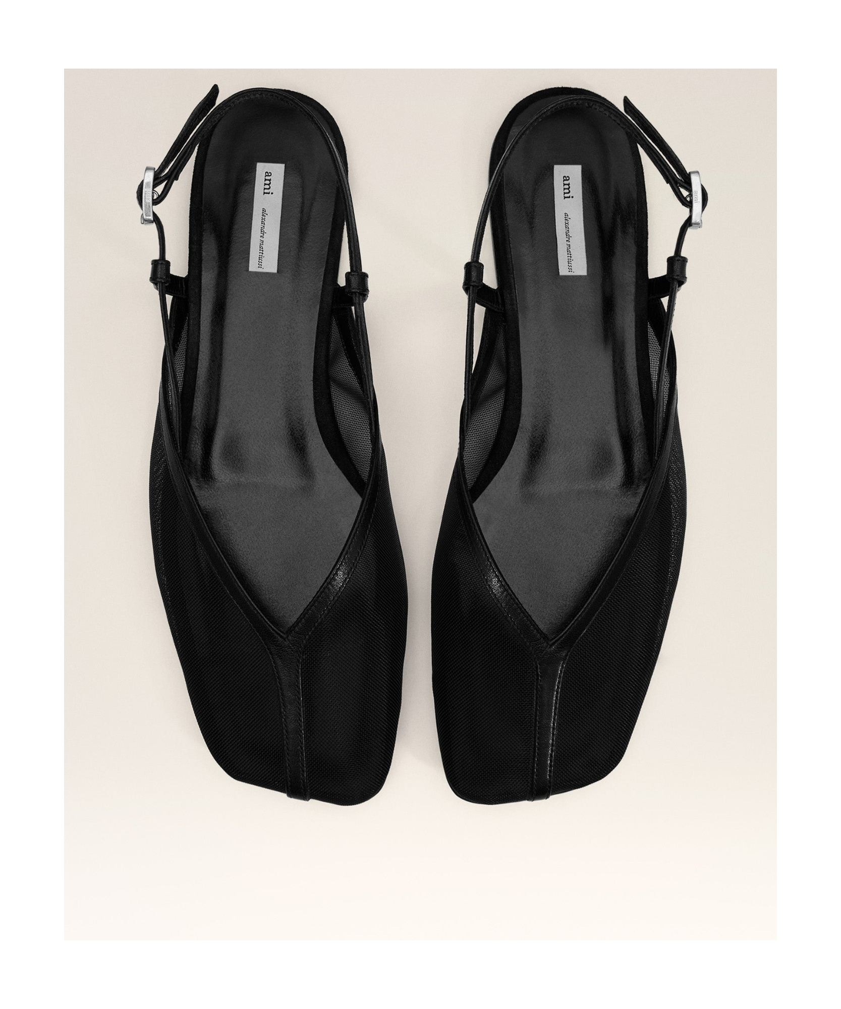 Ami Alexandre Mattiussi Mesh Square Toe Strappy Flat Sole Sandals In Black