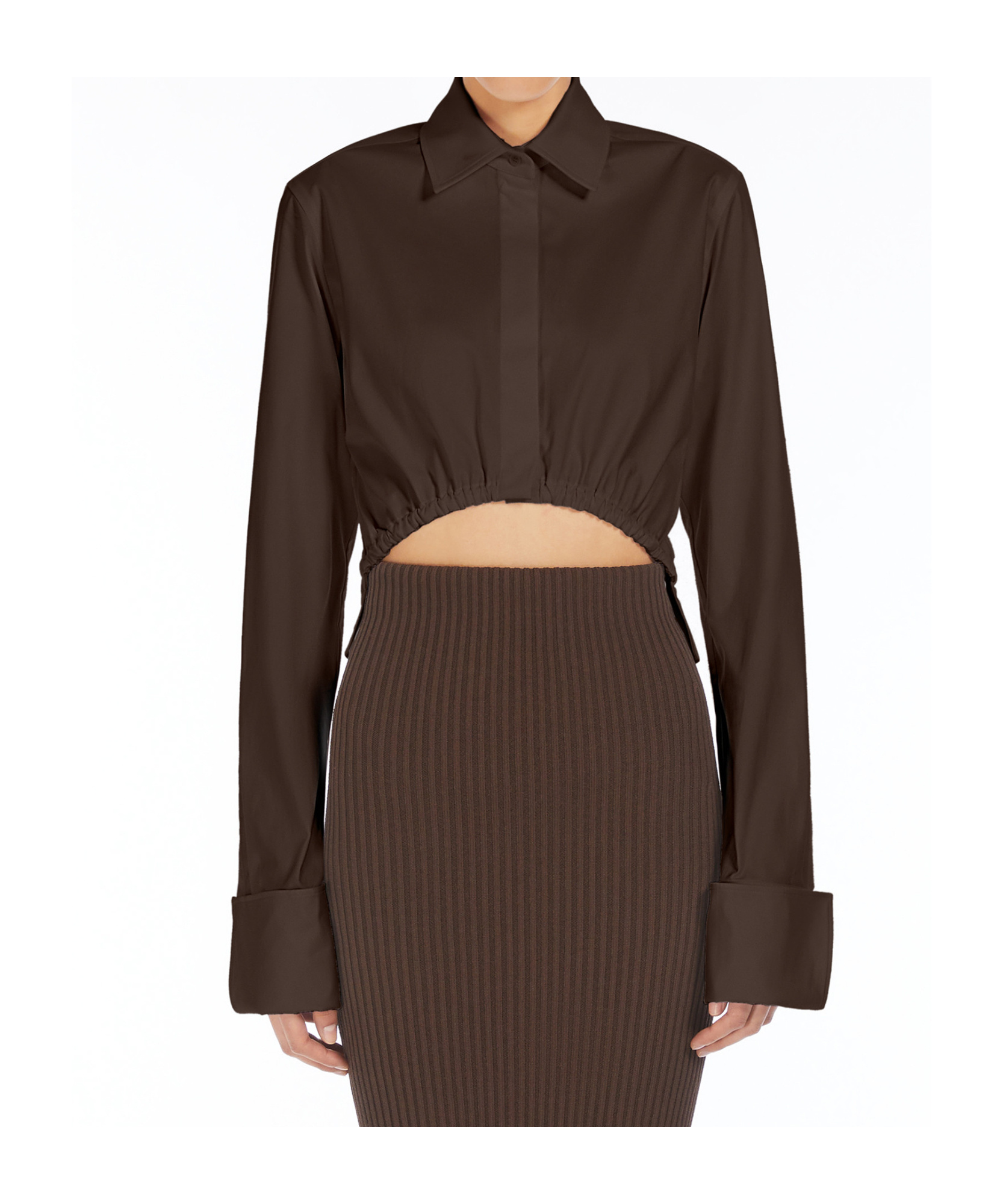 Max Mara Cropped Collared Shirt Elasticated Hem In Brown