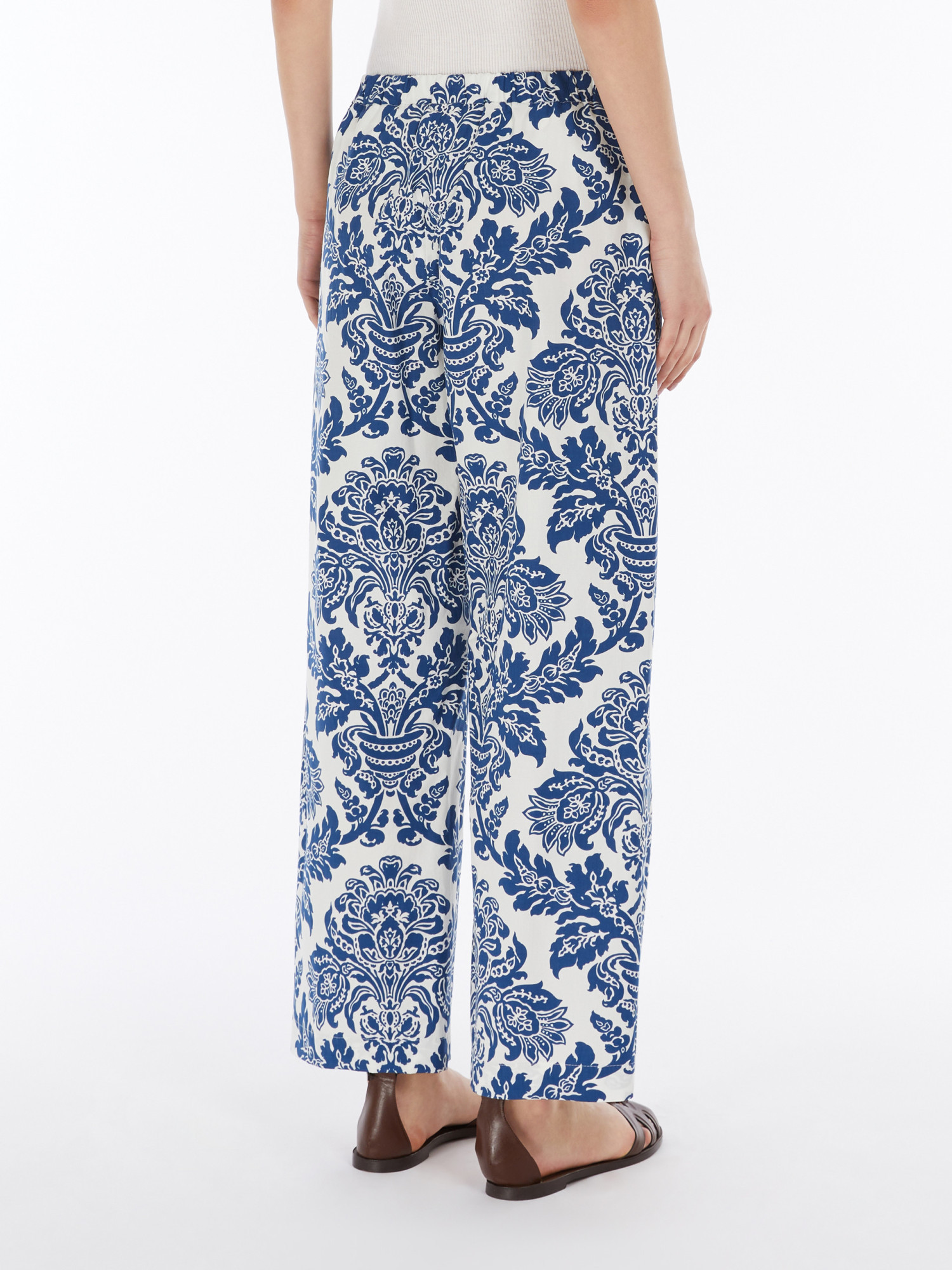 Shop Max Mara Printed Poplin Trousers In Blue
