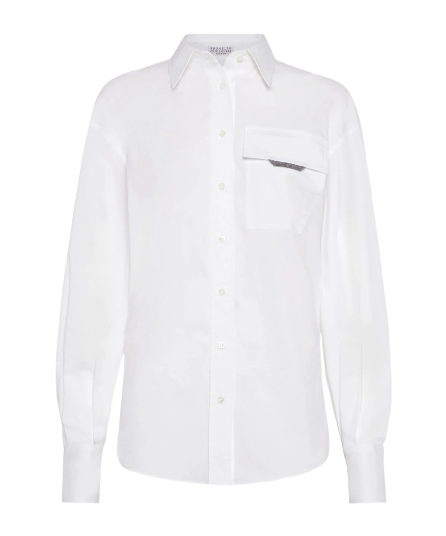Brunello Cucinelli Button-front Poplin Shirt With Monili Pocket In White