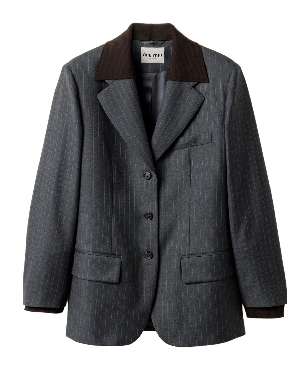 Miu Miu Pinstripe Lapel Jacket In Gray