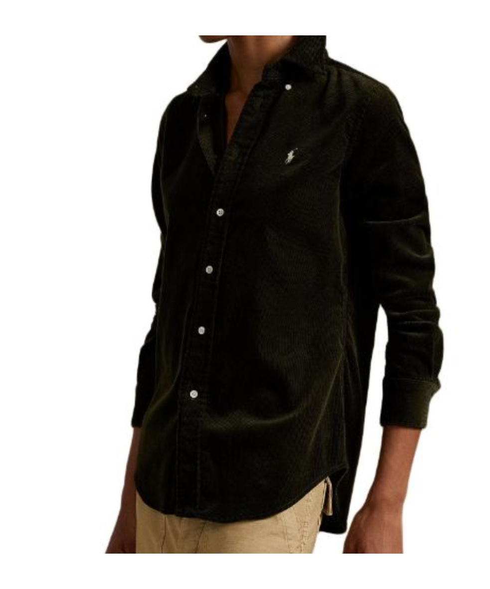 Polo Ralph Lauren Womens Dark Beech Polo-pony Embroidered Cotton-corduroy Shirt In Black