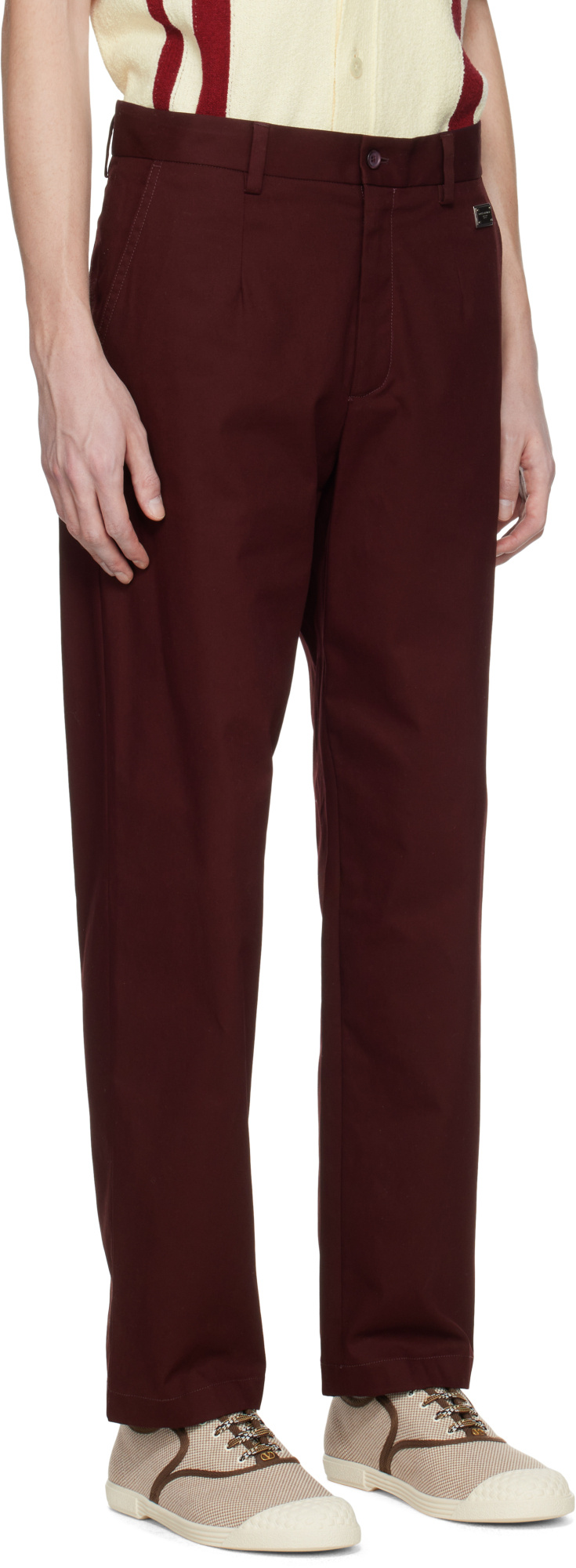 Dolce & Gabbana Burgundy Gabardine Trousers In Wine Red