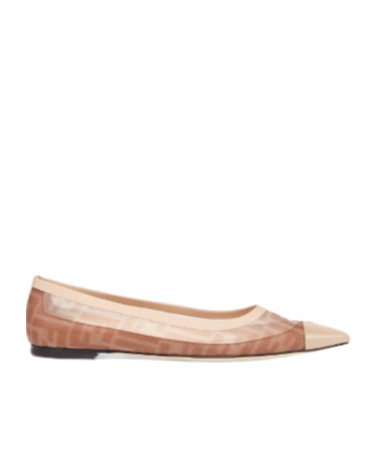Fendi Colibri Ff Mesh Pointed Ballerina Flats In Nude