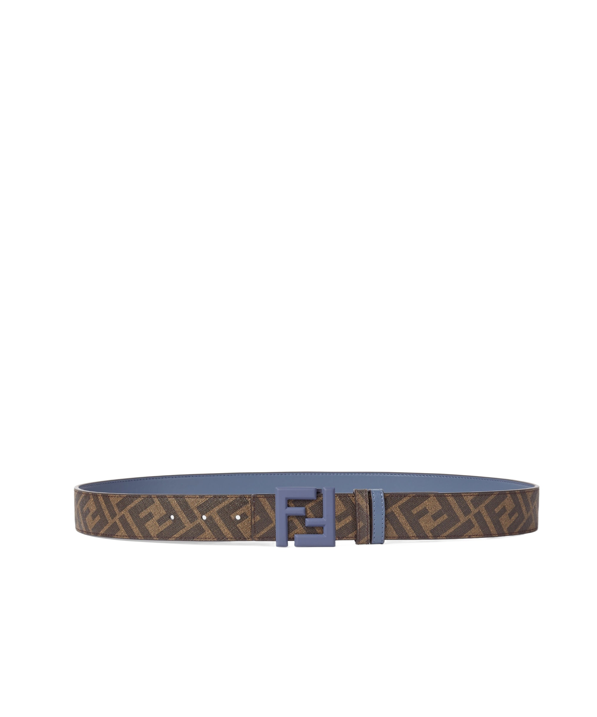 Fendi Blue Leather And Brown Ff Canvas Reversible Belt In Blue