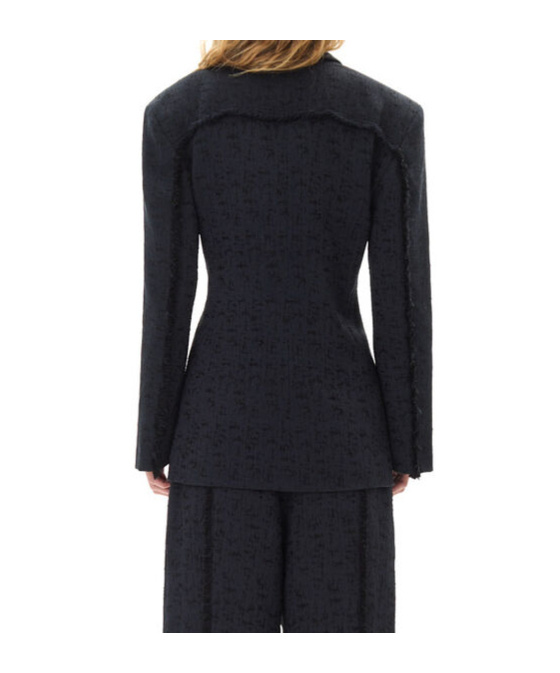 Ganni Tweed Single-breasted Blazer In Black