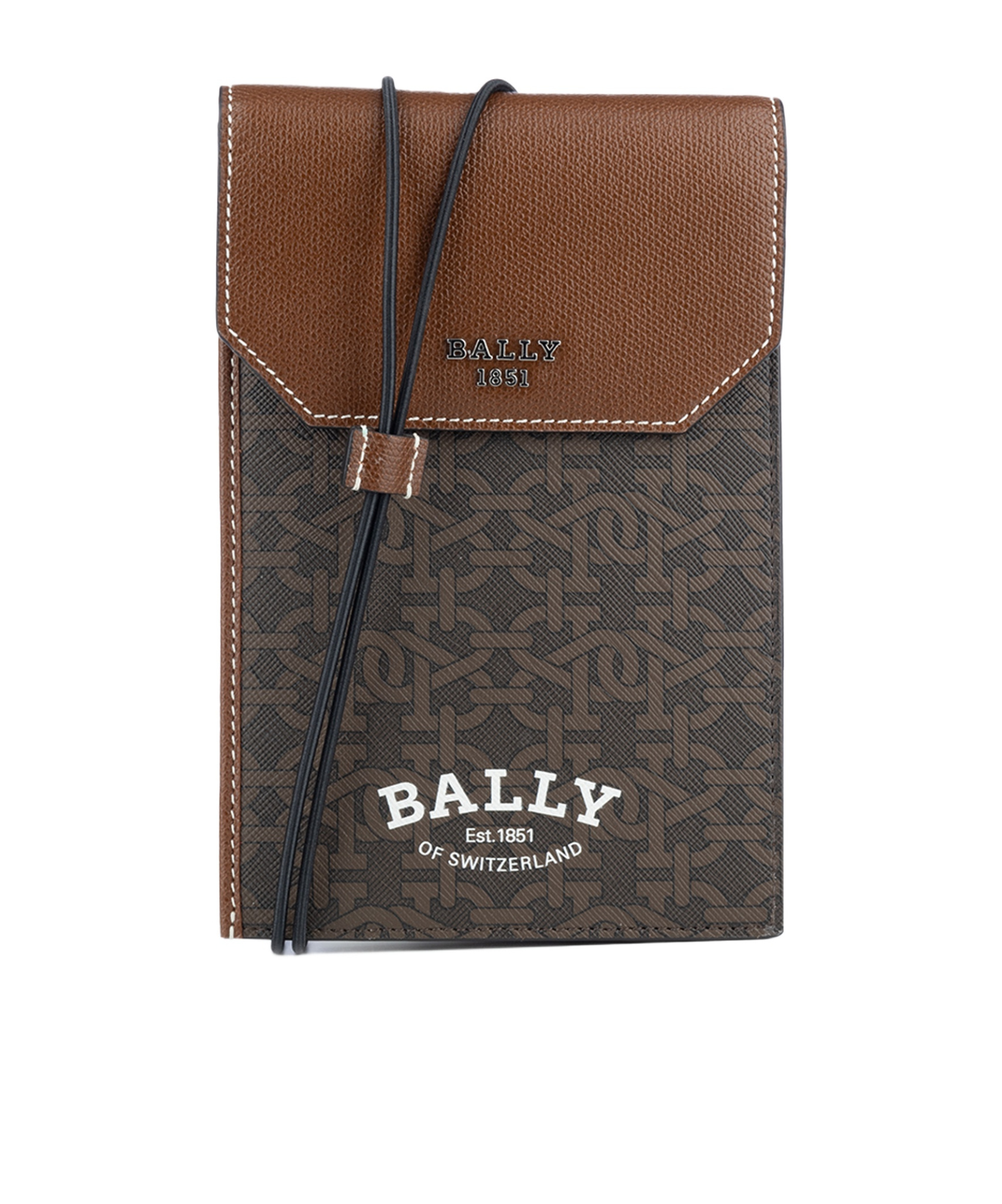 Bally Strap Wallet With Stitching And Monogram Pattern In Black