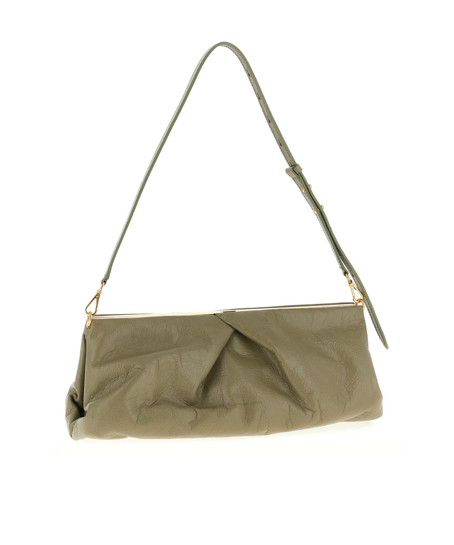 Dries Van Noten Large Textured Clutch Adjustable Strap In Green