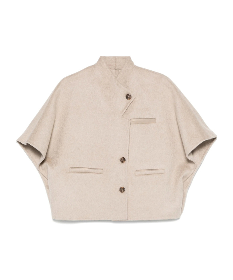 Max Mara Stand Collar Long Cropped Cape In Neutral