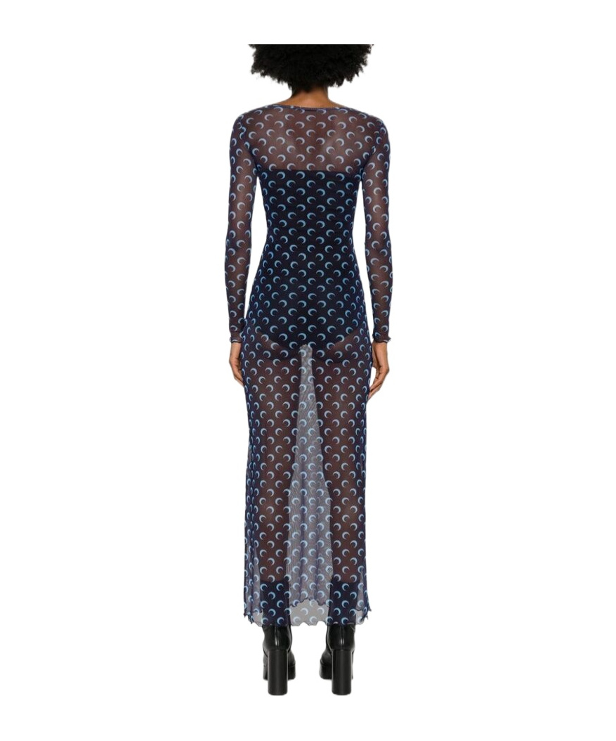 Marine Serre Crescent Moon Printed Maxi Mesh Dress In Black