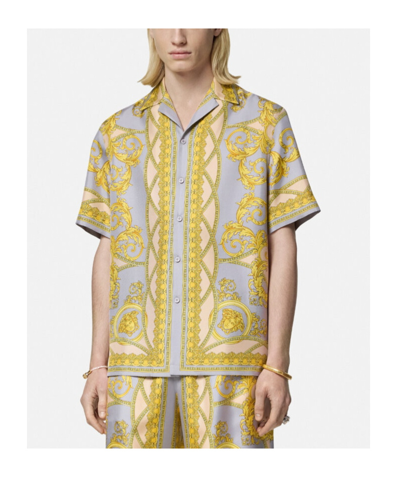 Versace Baroque Coupe Des Dieux Bowling Shirt In Gray
