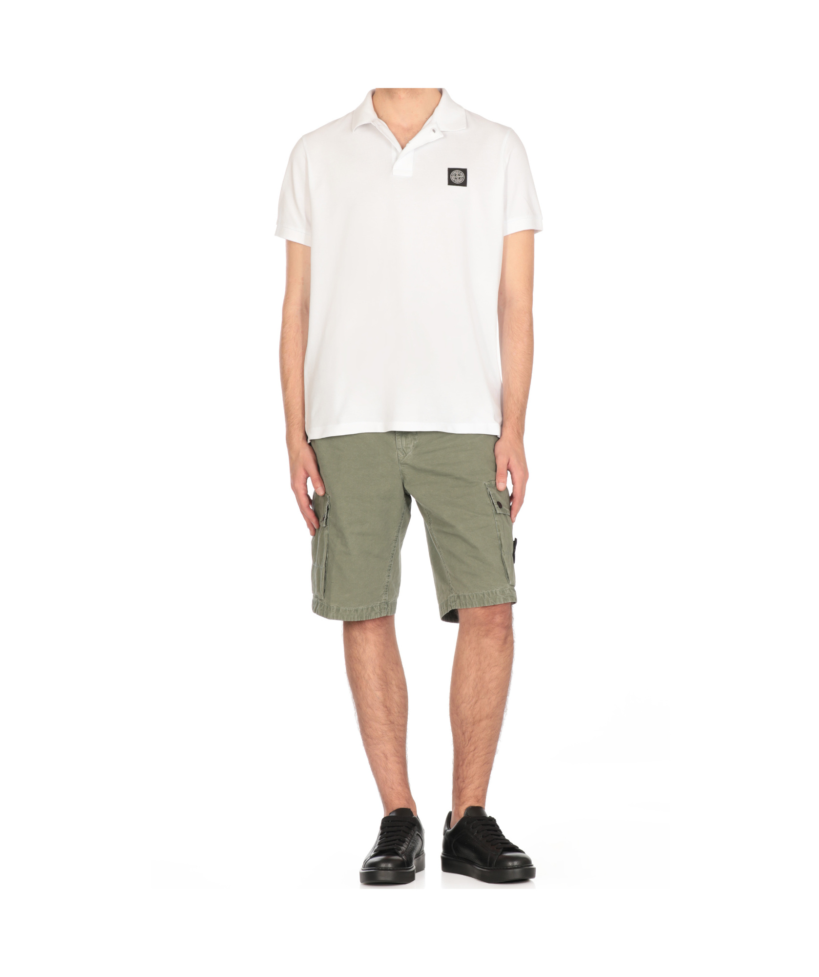 Stone Island Bermuda Cargo Shorts With Logo In Gray