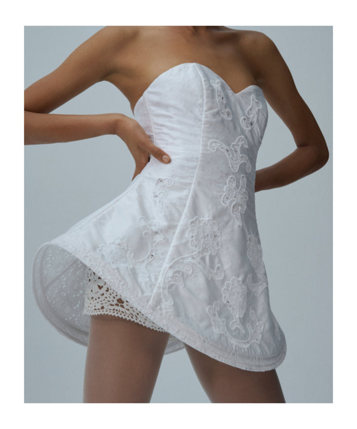 Magda Butrym Lace Poplin Strapless Babydoll Mini Dress In White In White