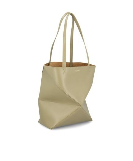 Loewe Medium Puzzle Fold Tote In Shiny Calfskin In Nude