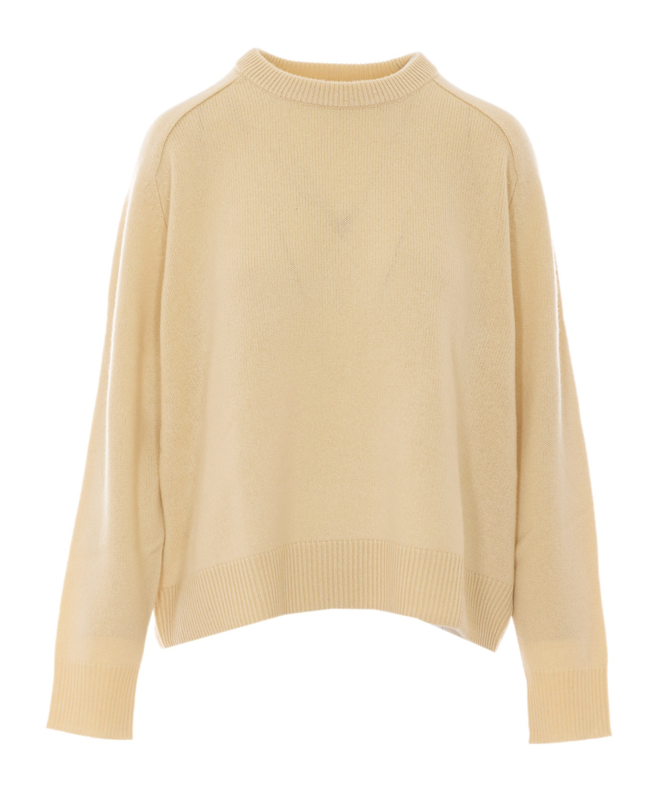 Soft Goat Round-neck Knitted Sweater In Neutral