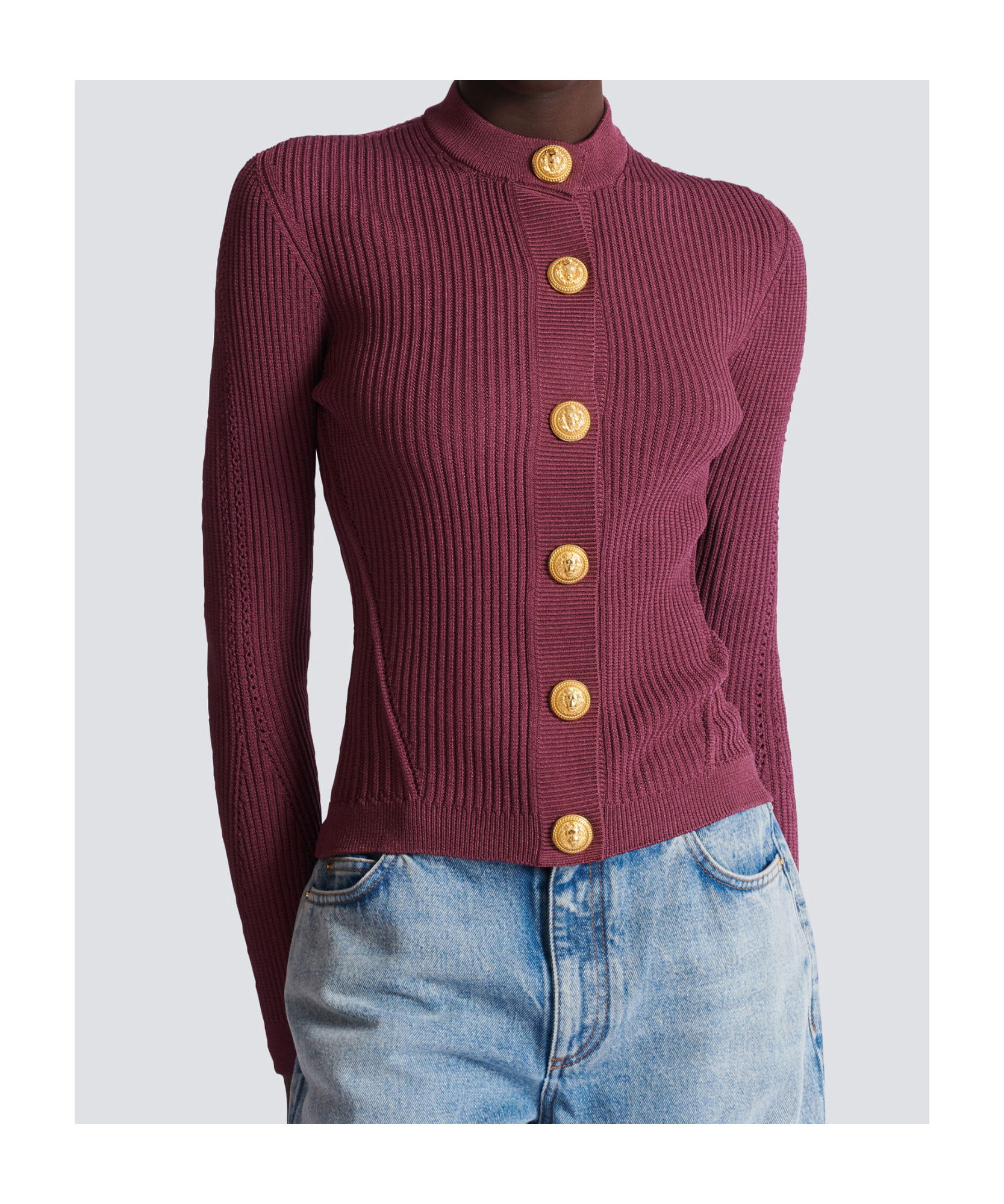 Balmain Fine Knit Cardigan With Buttons In Purple