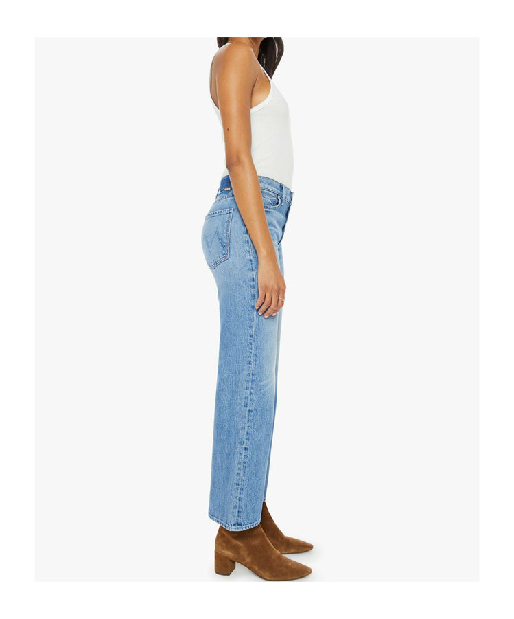 Mother Womens The Bookie Flood Straight-leg Flared Stretch-denim Blend Jeans Sow Surreal In Blue
