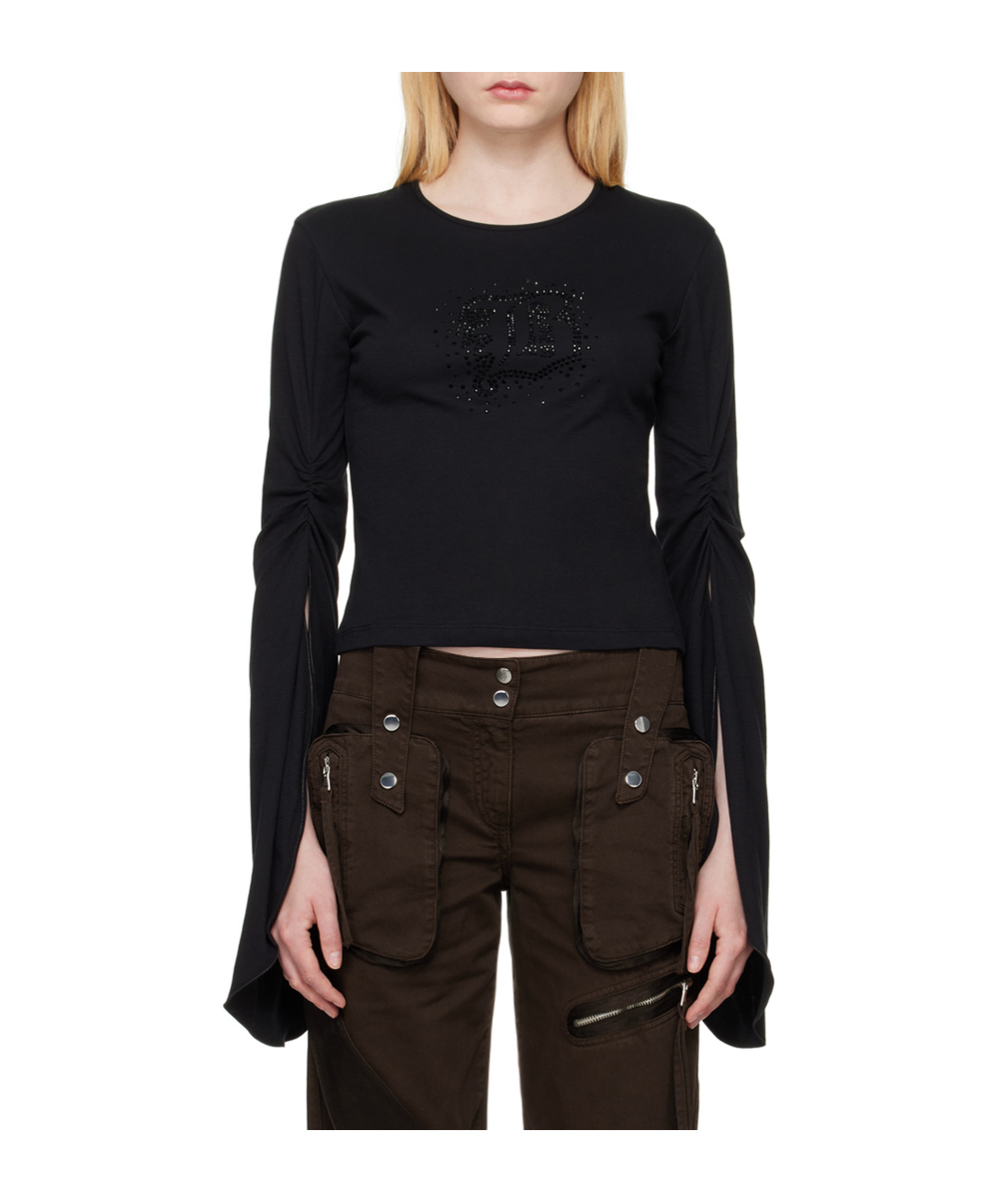 Shop Blumarine Crystal Decorated Long-sleeved T-shirt In Black