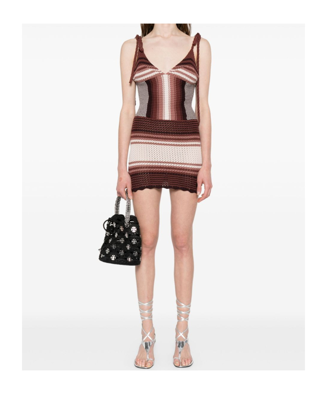 Attico Chocolate Brown Cotton Mini Dress In Multi