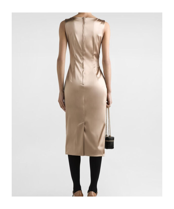 Dolce & Gabbana Ruched Stretch-satin Midi Dress In Neutral